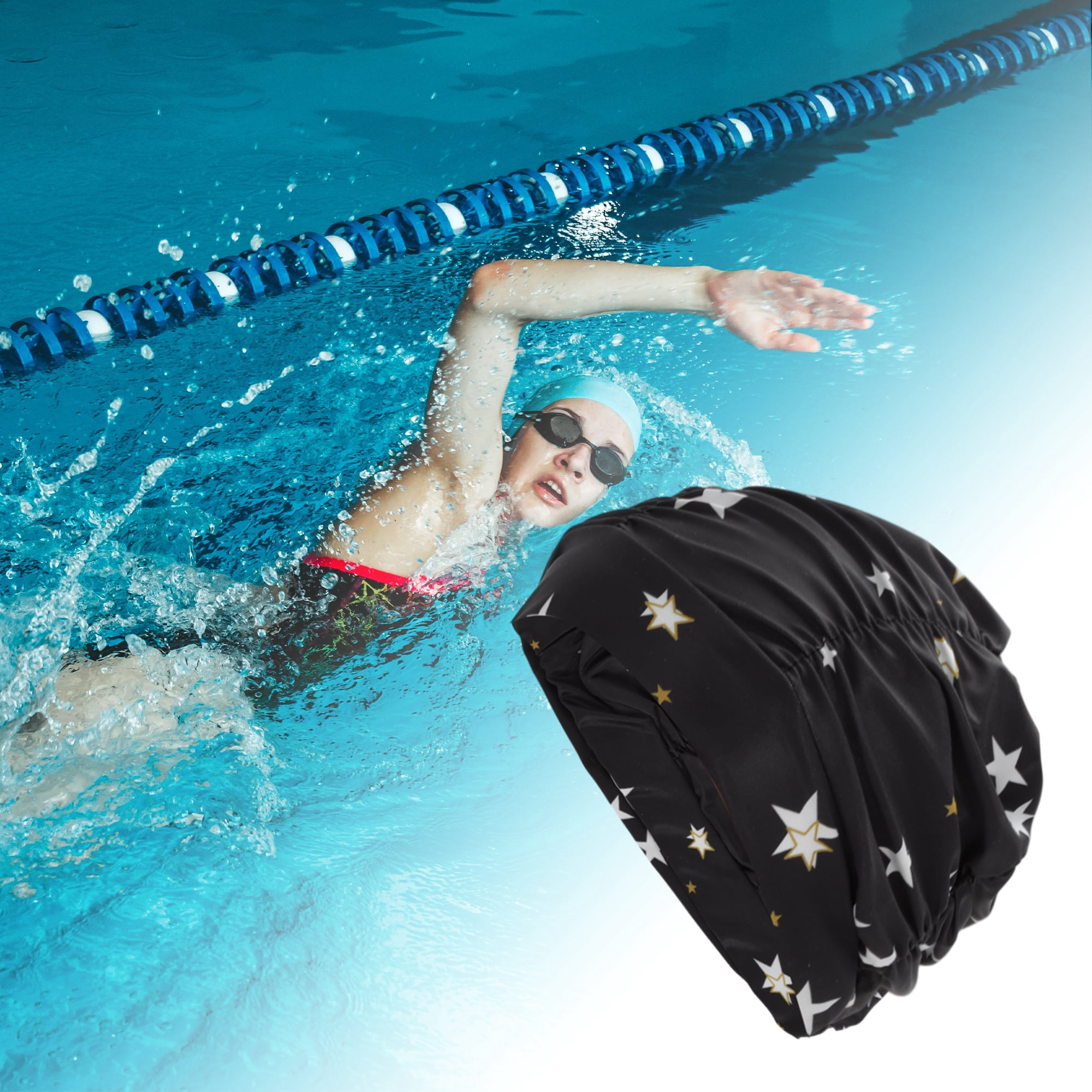 Unique Bargains 1Pc Breathable Pleated Style Swimming Cap Black White