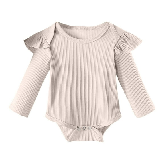 Infant Ribbed Romper Baby Girls Knit Ruffle Bodysuit Toddler Girl Solid Color Jumpsuit Holiday Shirt Tpos