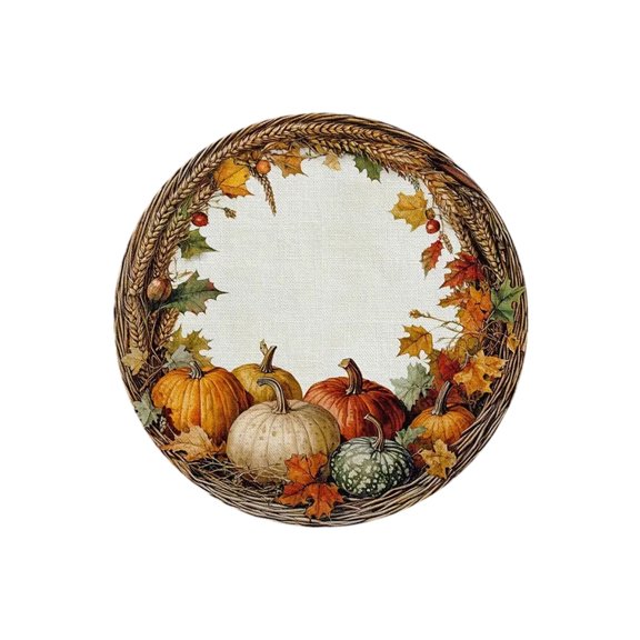 Pumpkin Maple Leaf Placemats, Vintage Fall Harvest Round Heat Insulated Placemats for Thanksgiving Party Catering Decorations