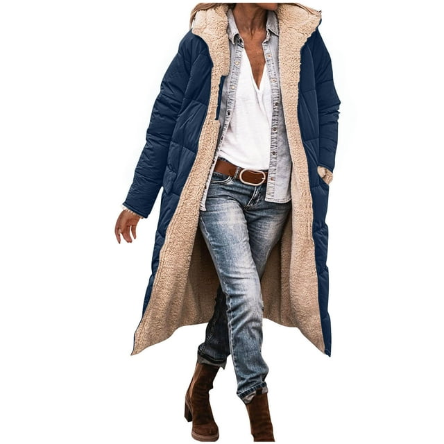 yardsong Manteau Réversible Doublé en Molleton Sherpa - Doudoune à Capuche Zippée à Manches Longues pour Femme Bleu,TTTTG