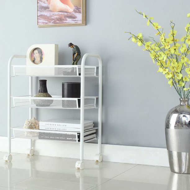 Topcobe 3 Tiers Rolling Cart, Portable Metal Rolling Cart Organizer
