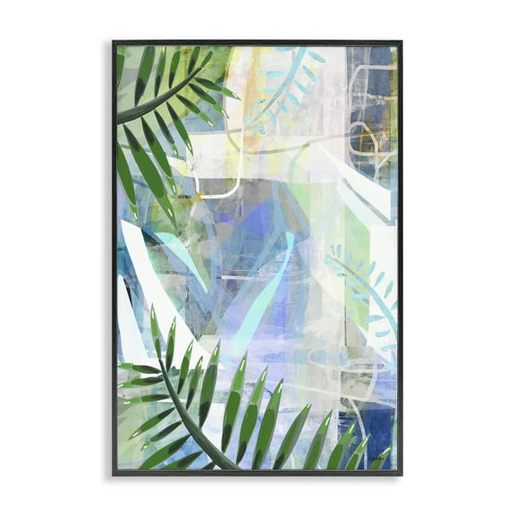 Stupell Industries Geometric Tropical Leaves Coastal Painting Black Framed Art Print Wall Art, 12 x 18
