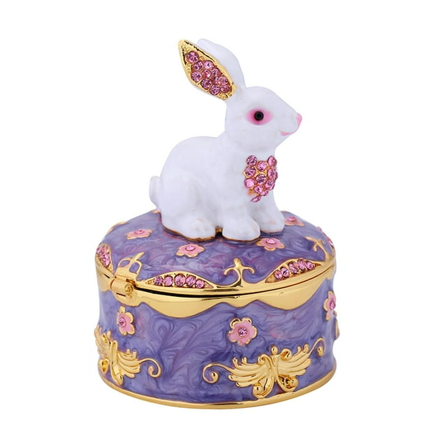 Lindo joyero con forma de conejo, estuche para joyas, organizador de anillos y pendientes de esmalte Púrpura