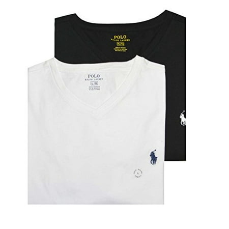 Polo Ralph Lauren Men Assorted 2 Pack V-Neck T-shirt (S, White/Black)