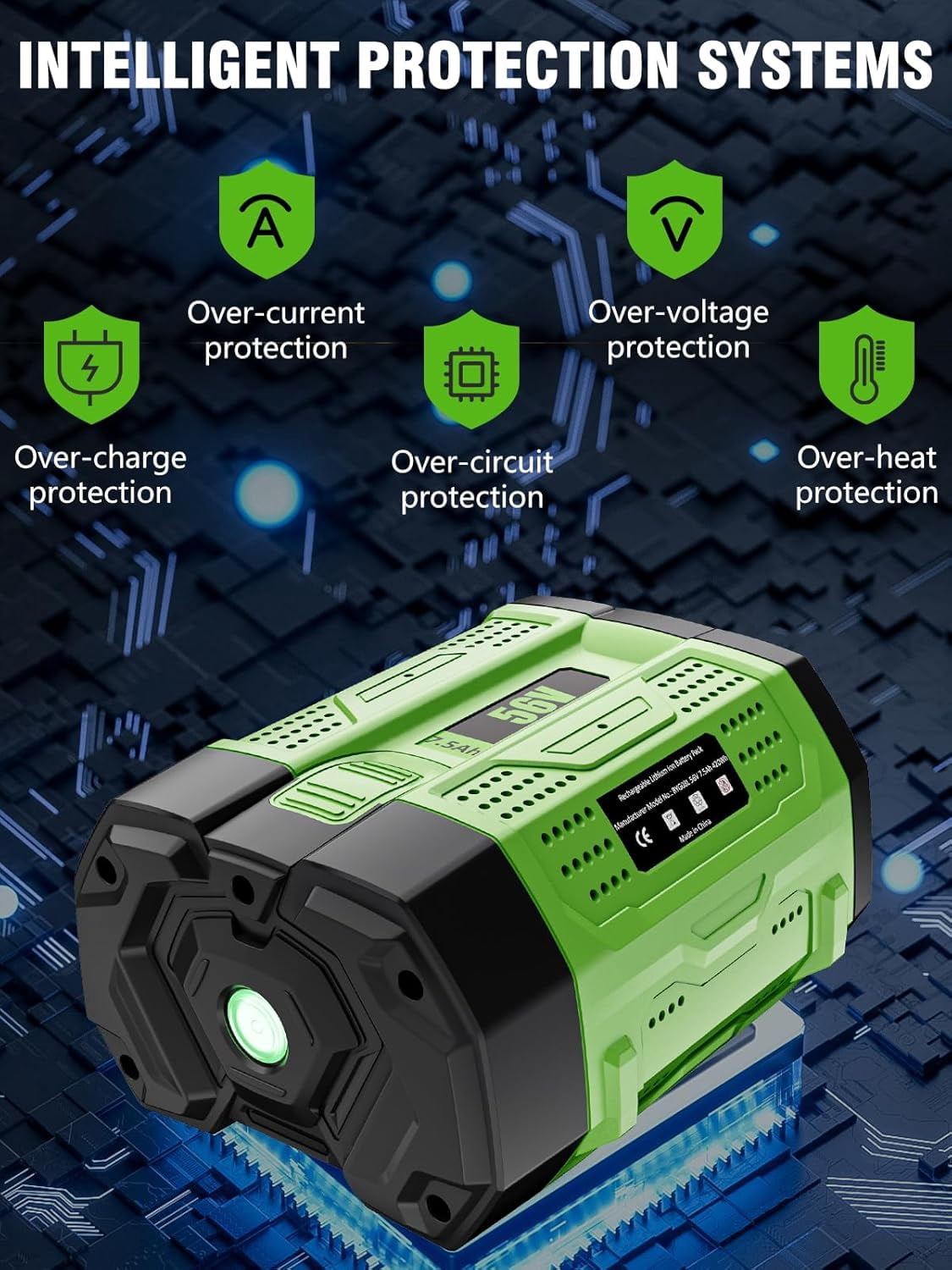 2Pack Upgraded 7.5Ah 56 Volt for EGO Battery High Capacity 56V 7500mAh BA5600T BA1400T BA4200T BA2240 BA2800 BA1120 BA2800T Compatible with EGO All Power Tool and Chargers