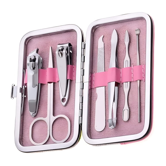 EXLEAF 2026 New Nail Clipper 7Pcs Set Nail Scissors Grooming Travel Case Tools Manicure Pedicure Kit Ear Pick Tweezers Nail File for Women 7 in 1 for Home,Travel,Office,Personal Care