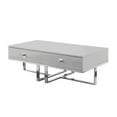 thumbnail image 3 of Hilo Light Grey Chrome Coffee Table - 2 Drawers, Hight Gloss Lacquer Finish, Polished Stainless Steel Base, 3 of 10