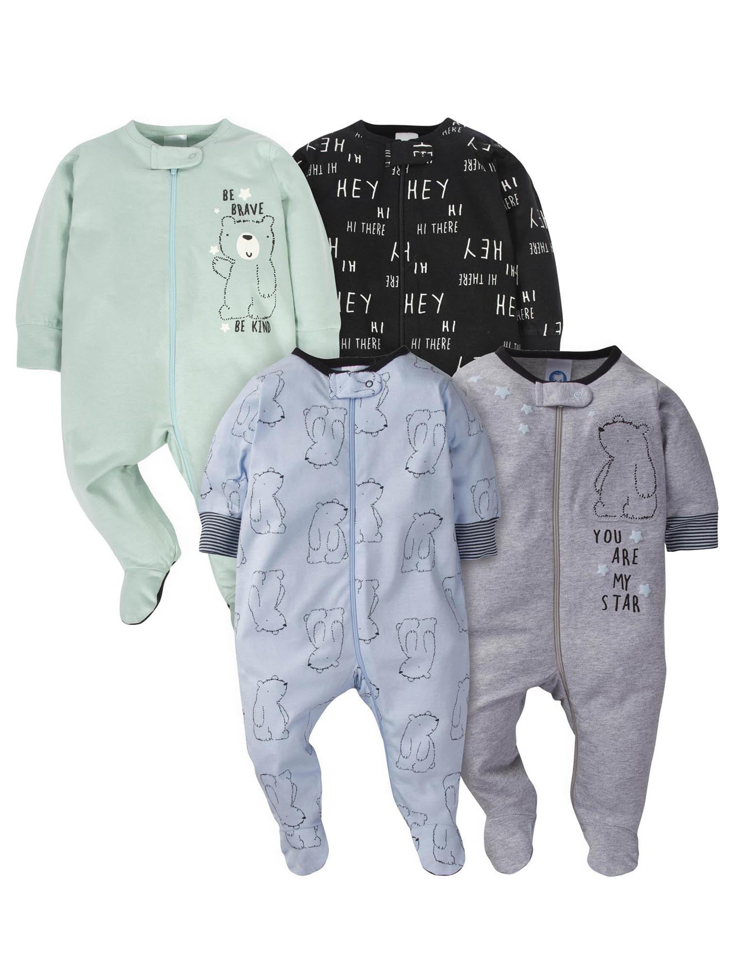 Baby Footed Pajamas with Mitten Cuffs Unisex Newborn Infant 2 Ways Zipper Cotton Footie Onesies