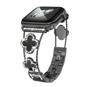TECH CIRCLE for Apple Watch Clover Bands 38mm 40mm 41mm, Simple Stylish Sparkle Diamond Metal Dressy iWatch Bands Woman Cute Wrist Strap for Apple Watch Band Series 9 SE 8 7 6 5 4 3 2 1,Black+Black