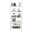 thumbnail image 6 of MINKUROW 5-Shelf Bookcase,Modern 5-Tier Wood Wall Mounted Ladder Bookshelf with Metal Frame,70.8 Inches Tall Industrial Open Ladder Shelf Display Rack Storage Shelves for Home Office (White,1), 6 of 6