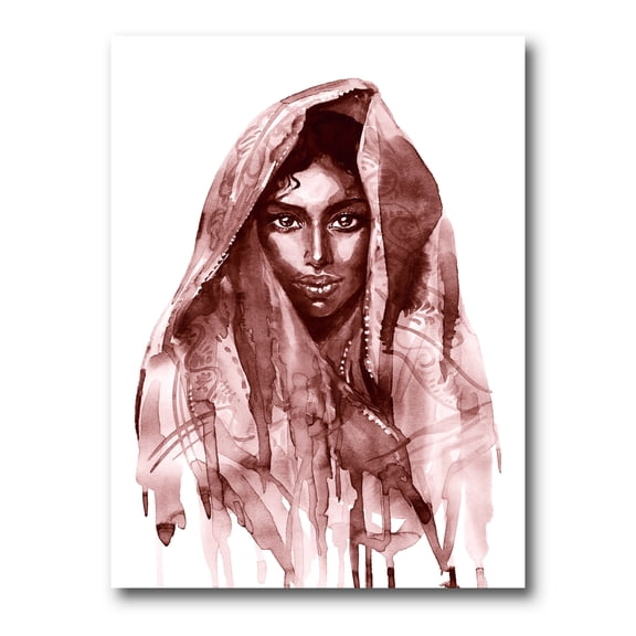 Black and White Portrait of Young Indian Woman II 12 in x 8 in Painting Canvas Art Print, by Designart