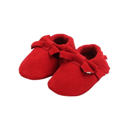 

Woobling Little Kids Loafers Slip On Crib Shoes Comfort Flats Indoor Loafer Sweet Walking Shoe First Walker Cute Moccasin Red 4C