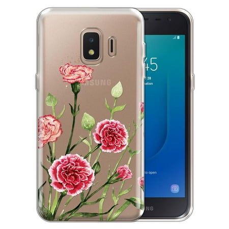 FINCIBO Soft TPU Clear Case Slim Protective Cover for Samsung Galaxy J2 Core J260, Carnations (Best Fresh Flowers For Hair)