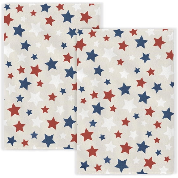 Patriotic 4th of July Kitchen Towels Dish Towels, 16x24 Inch Red Blue White America Flag Star Independence Memorial Day Decorative Hand Towels Set of 2