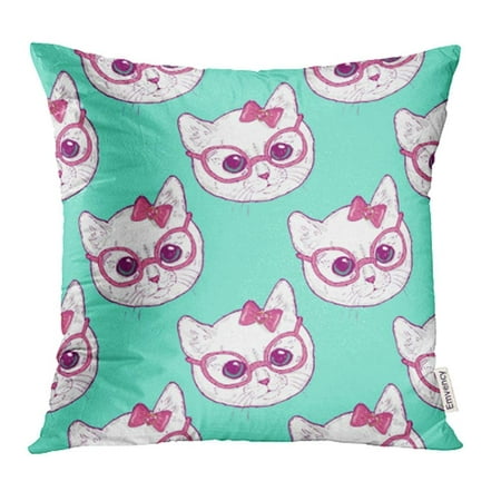 ARHOME Pink Pattern with Cute Cats Kittens Have Rose Colored Glasses The Charming Bow Pillowcase Cushion Cover 16x16 inch