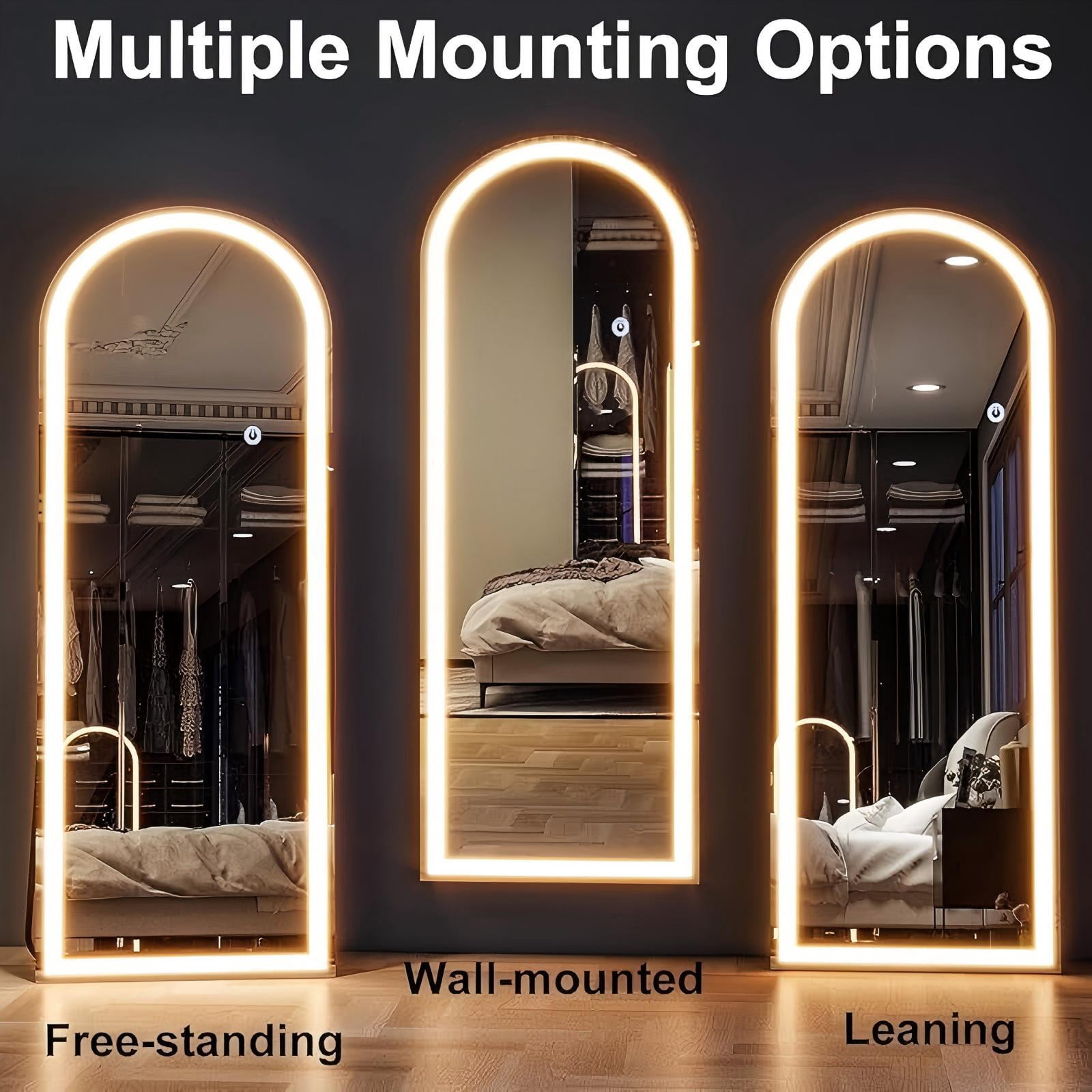 Mirrasia 64" x 21" LED Full Length Mirror Floor Mirror Wall Mounted,White