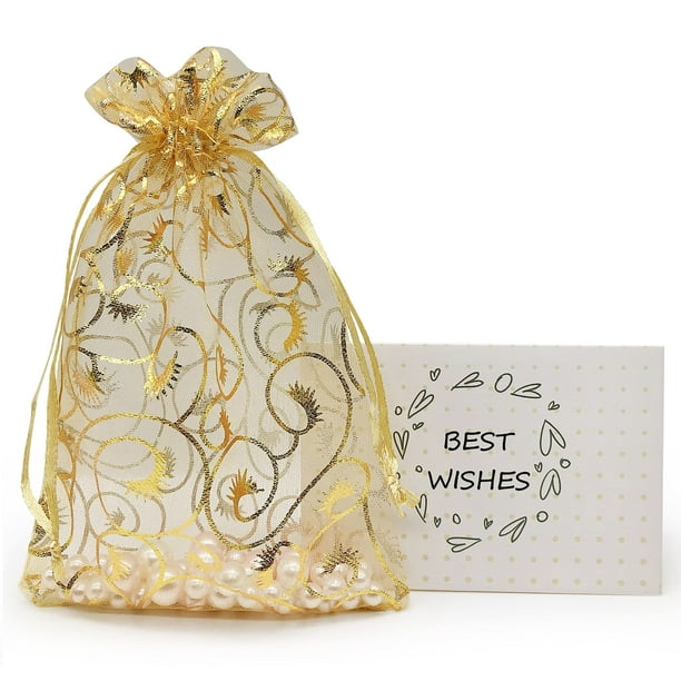 Bolsas de regalo Jexila, 100 unidades, organza dorada, 10 x 15 cm