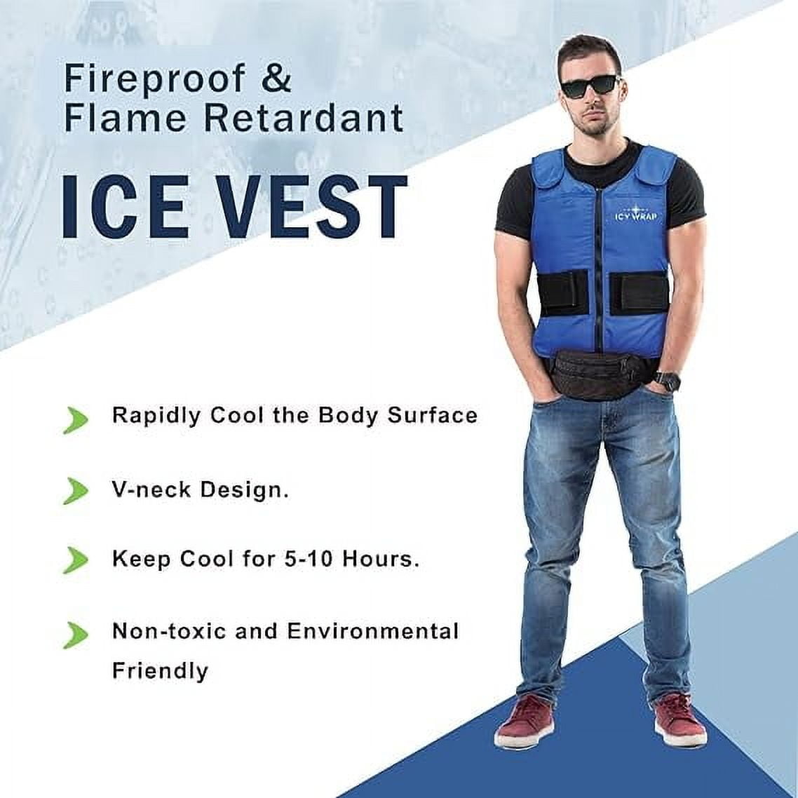 Phase Change Cooling Vest by Icy Wrap for Men & Women, Hot Weather, Ice Reflective Vest with 30 PCS Ice Packs, High Tech Phase Change PCM material, stays cold for 5-10 hrs.