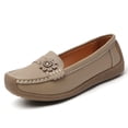 thumbnail image 4 of longantii Women's Casual Loafers Slip On Bow Wedge Driving Loafers Comfortable Leather Outdoor Walking Flat Shoes Flat Boat Shoes Khaki, 4 of 5