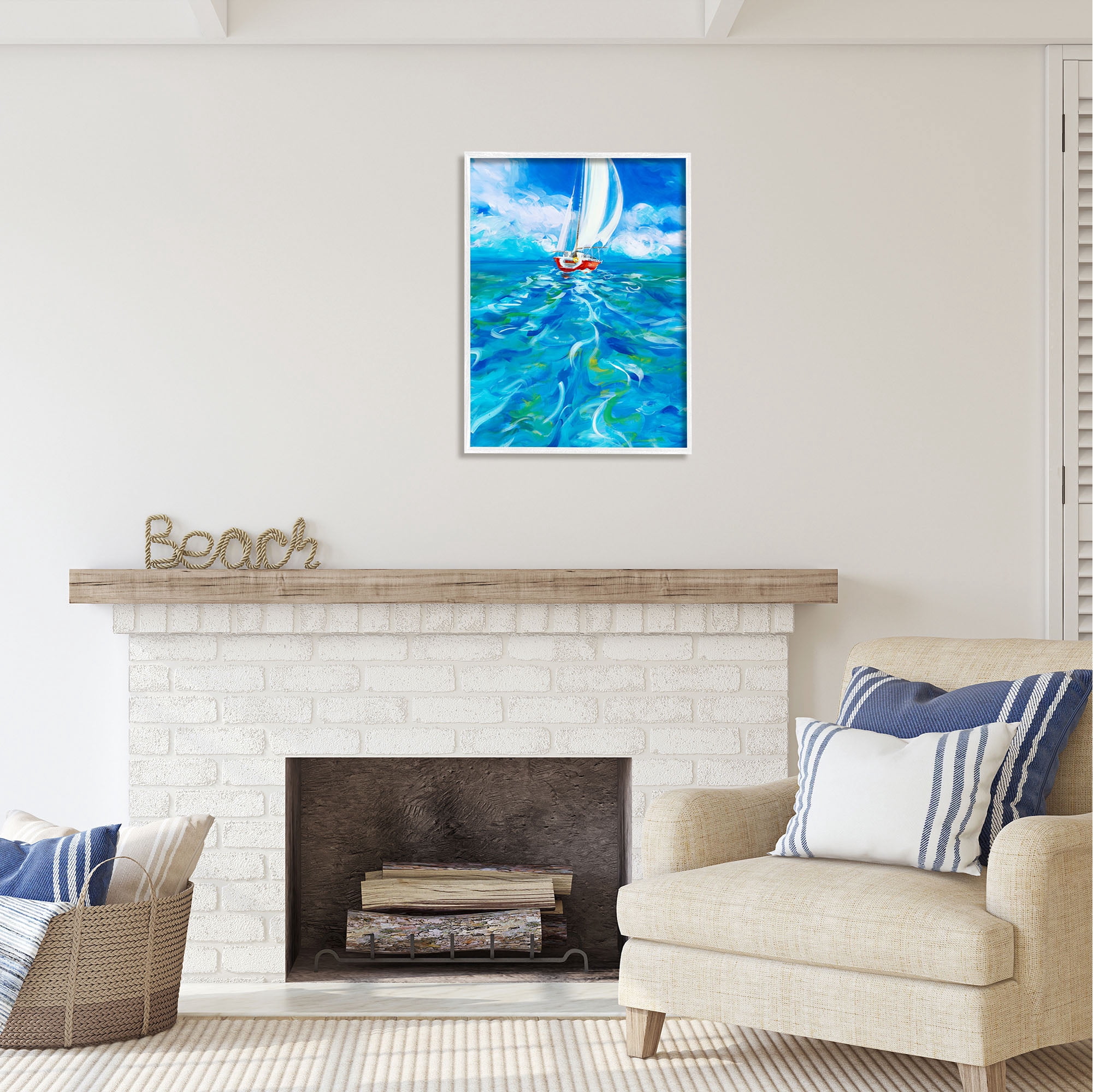 Stupell Industries Vivid Boat Wake Transportation Painting White Framed Art Print Wall Art, 24 x 30