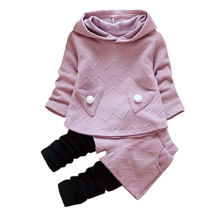 

Fesfesfes Toddler Kids Baby Girl Outfits Long Sleeve Hooded T-shirt Tops+Pants Clothes Set