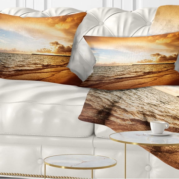 Designart Amazing Sunrise at Atlantic Ocean - Modern Seashore Throw Pillow - 12x20