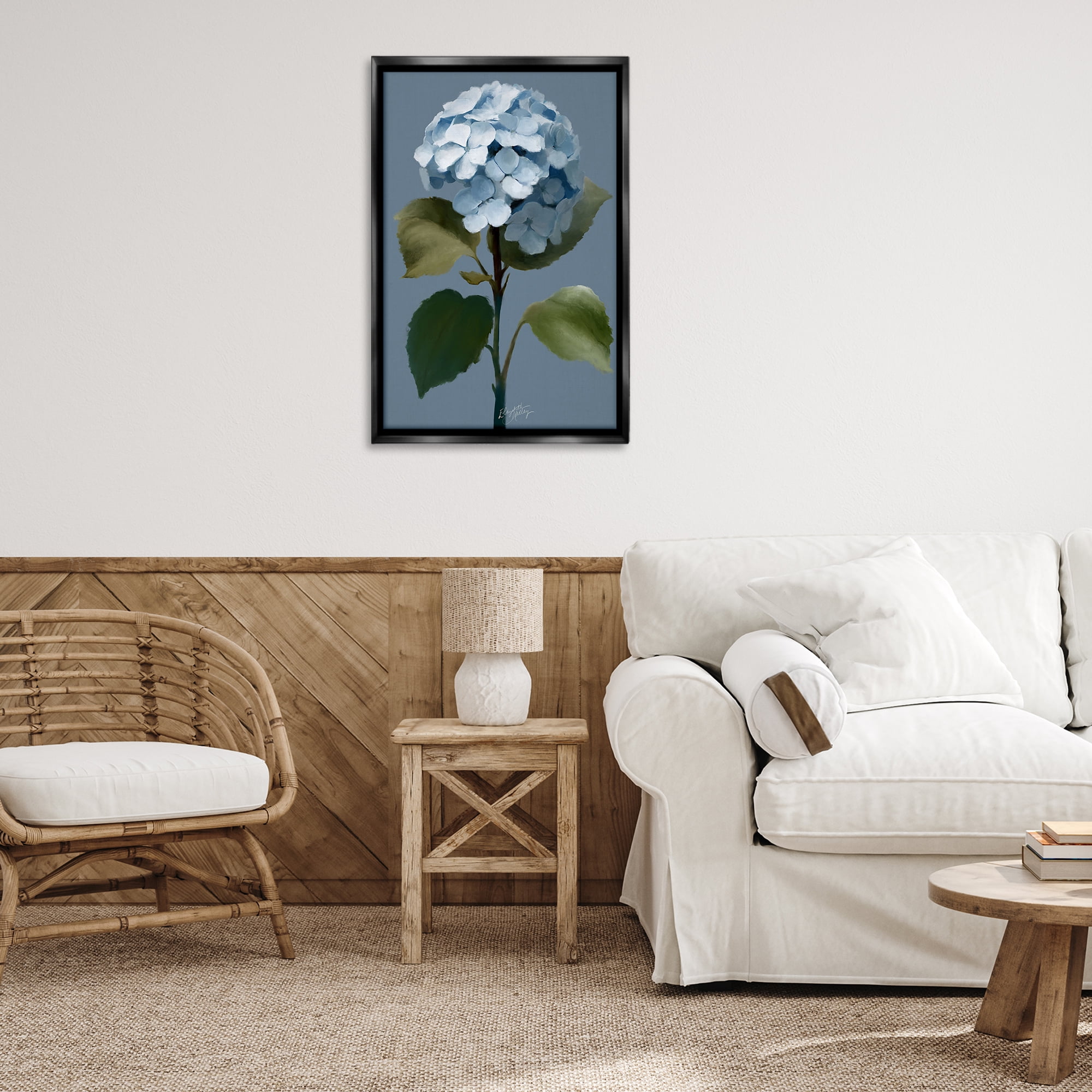Stupell Industries Delicate Blue Hydrangea Plants & Flowers Painting Black Floater Framed Canvas Art Print Wall Art, 21 x 31