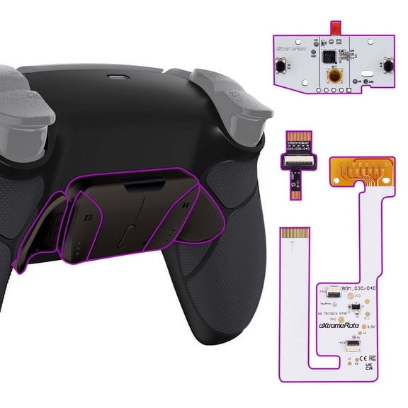 eXtremeRate Real Metal Buttons RMB RISE4 V3 Remap Kit for PS5 Controller BDM-030 040 050, Redesigned Black Rubberized Grip Bottom Shell Upgrade Board 4 Back Paddles Attachment for PS5 Controller