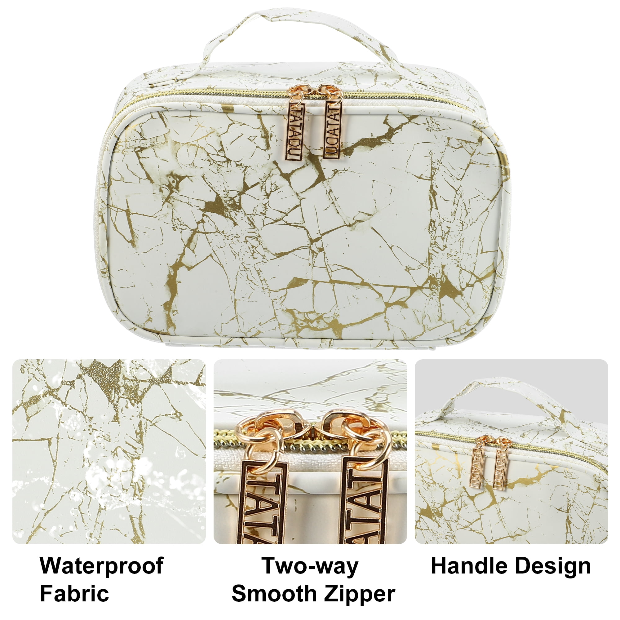 Unique Bargains Floral Makeup Bag Zipper Flower Cosmetic Pouch White, Gold Tone