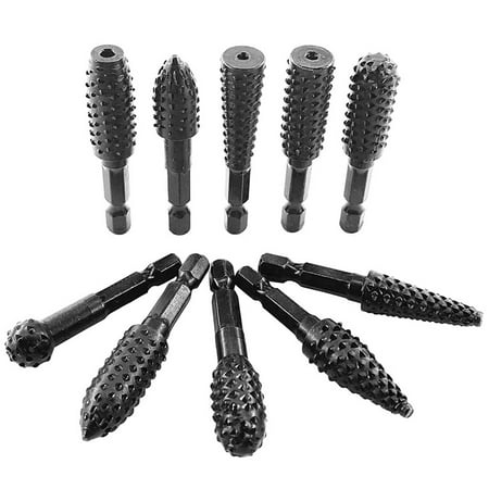 

10-Piece 1/4inch(6.35mm) Integral Quick Exchangeable Hexagon Burr Wood Carving Rasp Files Set for Wood