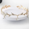thumbnail image 5 of Diadema de boda con hojas de cristal, diadema nupcial para dama de honor, banda para la frente, corona de Tiara nupcial con diamantes de imitación (dorado), 5 of 5