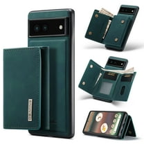 Compatible with Google Pixel 6A Removable 2 in 1 Wallet Case,Retro Premium PU Leather Cell Phone Back Cover Magnetic Detachable with Trifold Wallet Credit Card Cash Holder Kickstand Case,Green