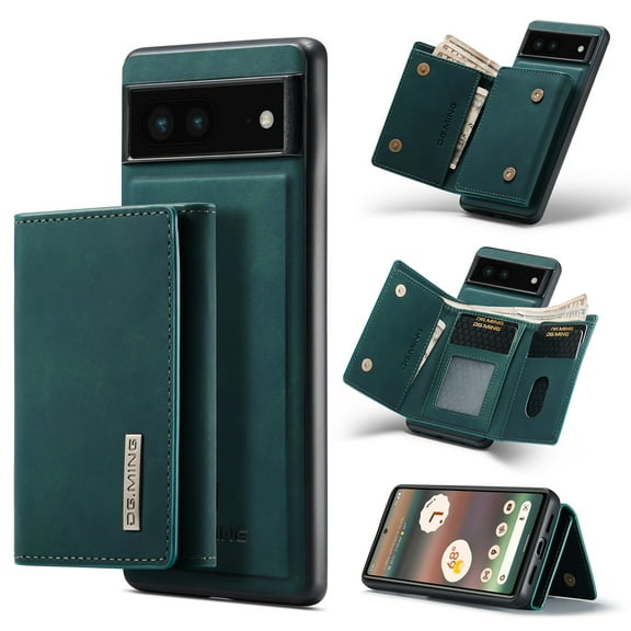 Compatible with Google Pixel 6A Removable 2 in 1 Wallet Case,Retro Premium PU Leather Cell Phone Back Cover Magnetic Detachable with Trifold Wallet Credit Card Cash Holder Kickstand Case,Green