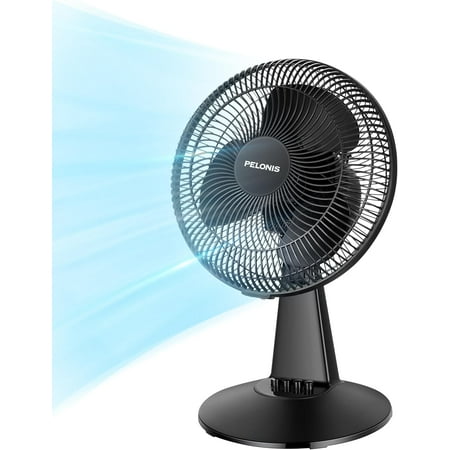 PELONIS Table Fan 12-Inch, 120° Oscillating Small Portable Electric Plug-In Desk with 3-Speeds, 126° Adjustable Tilt Head for Bedroom and Office Black