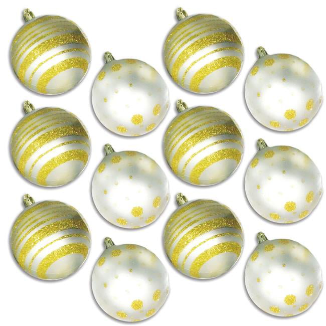 Queens of Christmas ORN-12PK-LD-GO Ball Ornaments with Gold Dot & Line  Design, White - Pack of 12 - Walmart.com