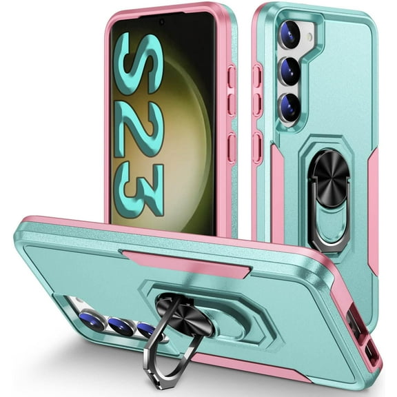 Phone Case for Samsung S23,Dual Layer Heavy Duty Tough Rugged Shockproof Protective Case,for Galaxy S23 6.1 inch-Green Pink
