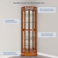 thumbnail image 5 of BELLEZE Lighted Curio Cabinet Corner Display Case for Living Room, China Hutch with Tempered Glass Doors and Shelves, Wooden Accent Cabinet, Bar and Liquor Storage Area - Ashfield (Oak), 5 of 7
