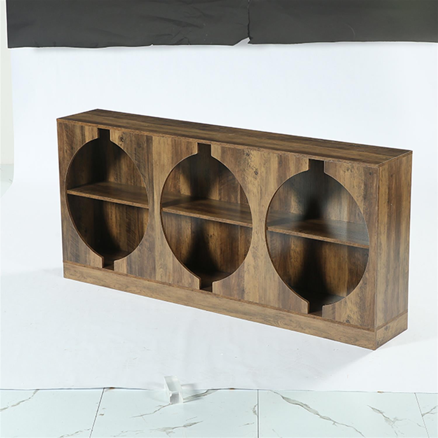 Demi Bonn 68" Console Table, 3-Tier Farmhouse Entryway Table with Storage, Foyer Display Table, Brown