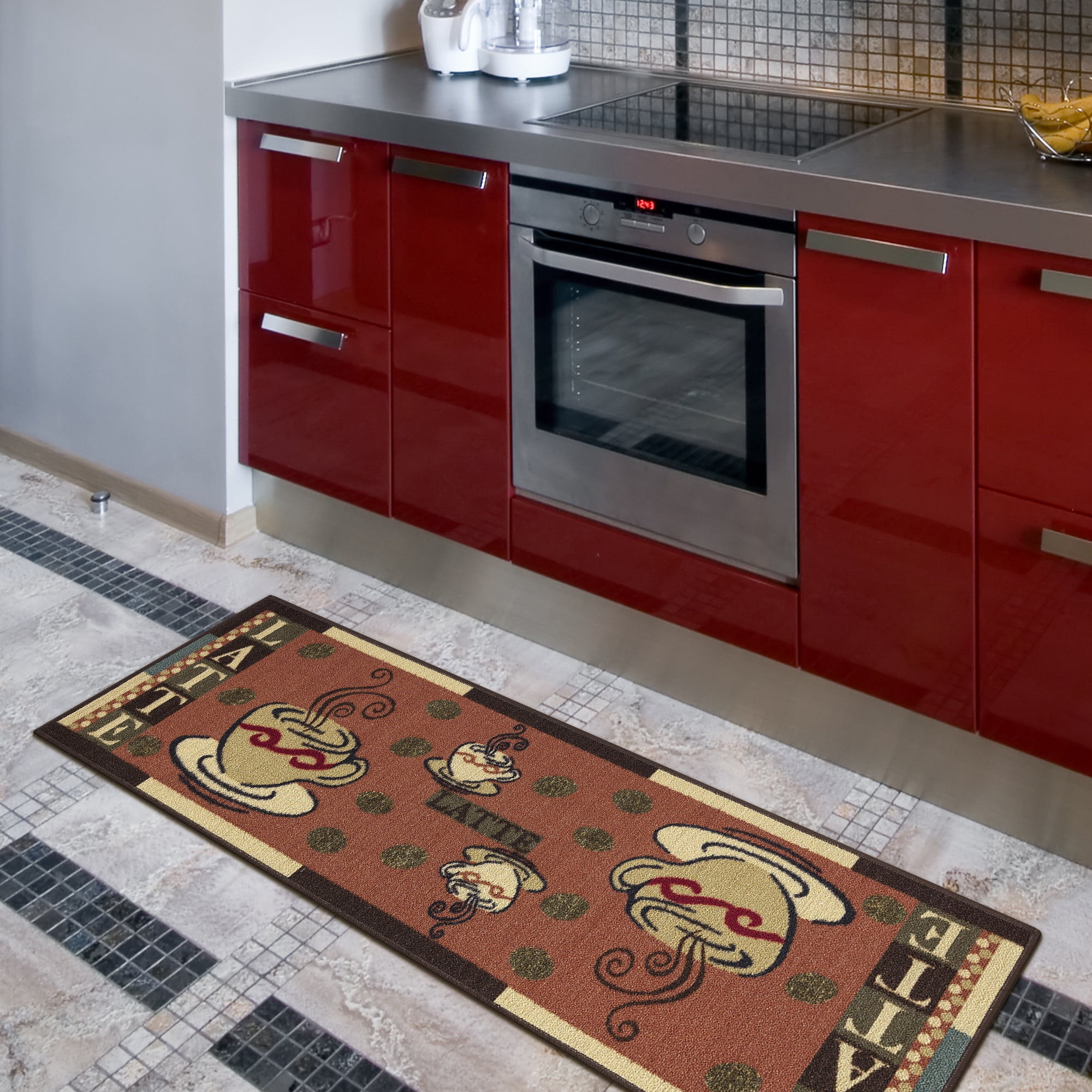 Ottomanson Non-Slip Rubberback Coffee Cups 2x5 Kitchen Runner Rug, 20" x 59", Dark Orange