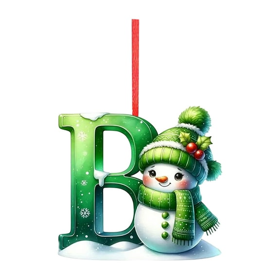Alphabet Letters Christmas Ornament, Snowman Initial Christmas Ornaments A to Z Ornament Letters Decorative Hanging Xmas Alphabet Letters for Christmas Tree (B)