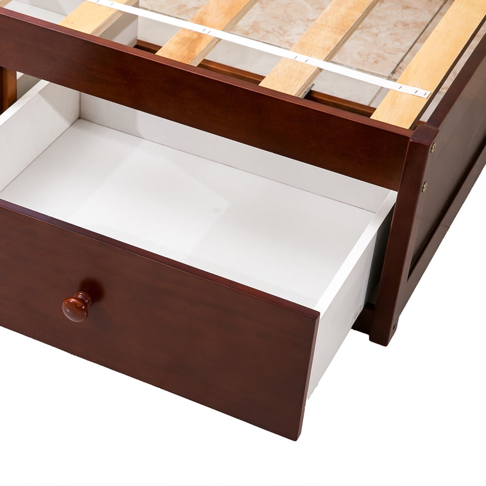 Lowestbest Solid Wood Twin Size Bed with Storage, Platform Bed with 3 Drawers-Espresso