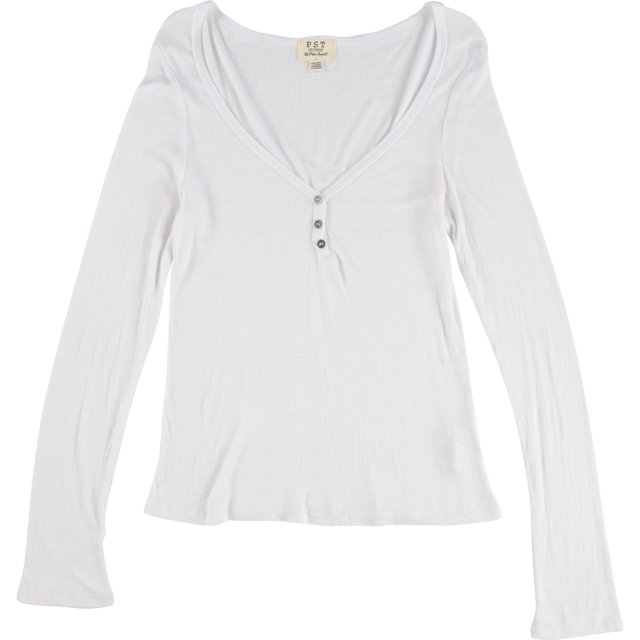 Project Social T T-Shirt Basique Femmes Côtelé Col en V, Blanc, Petit