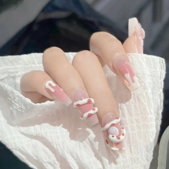 ADITYSHOP - Handmade Pink Serpent Blush Press-On Nails Large, Kit included