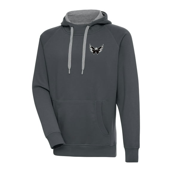 Men's Antigua Charcoal Washington Capitals Metallic Logo Victory Pullover Hoodie