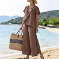 thumbnail image 5 of Two Piece Pant Set For Women Button Slit Hem Business Casual Daywear Summer Casual Pull On Travel Wear Relaxed Fit Straight Leg Wide Leg High Rise, 5 of 6