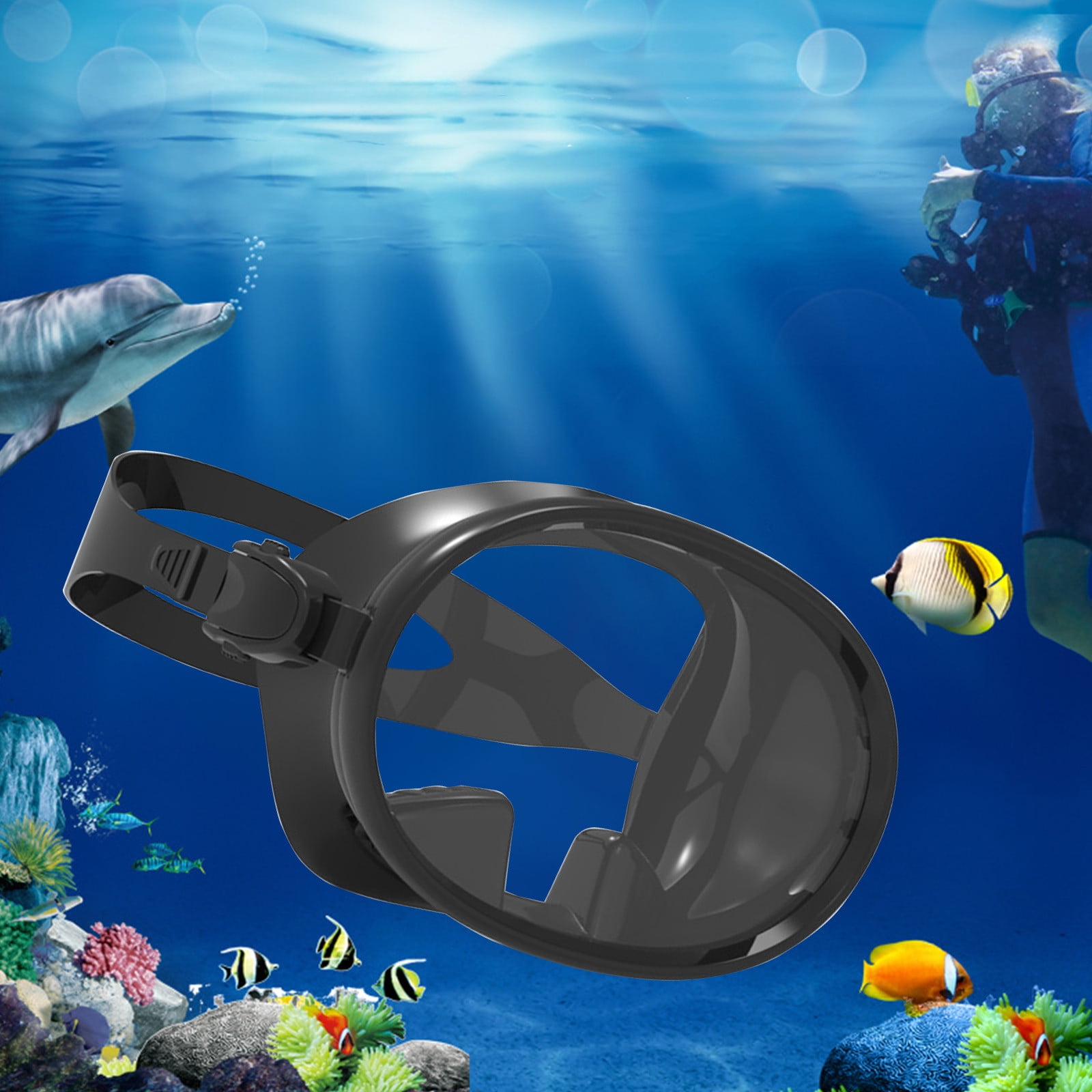 Qaailabf Adult Silicone Diving Mask | Large Frame Tempered Glass Face Mirror - 180° Wide View | Anti-Fog | Adjustable Strap for Swimming Fishing Snorkeling | 7.16x4.78in Black | 1 Pack