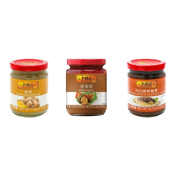 NineChef Brand Spoon Plus 3 Pack Lee Kum Kee Cooking Sauce, 3 Flavors(Minced Ginger Sauce,Satay Sauce,Sichuan Spicy Noodle Sauce)