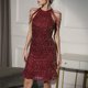thumbnail image 4 of Vestido ajustado con purpurina para mujer, elegante vestido midi sin mangas, elegante vestido de fiesta y club, 4 of 7