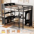 thumbnail image 6 of Bellemave Full Size Loft Bed with Desk and Storage, Metal Loft Bed Frame with Wardrobe, Storage Cubes and Shelves, Space Saving Loft Bed with Guardrails for Teens, Black, 6 of 10