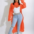 thumbnail image 2 of IROINNID Women's Long Trench Coat Round Neckline Solid Color Long Sleeve Sweater Casual Tassel Long Sweater Knit Pullover Winter Tops, Orange, 2 of 6